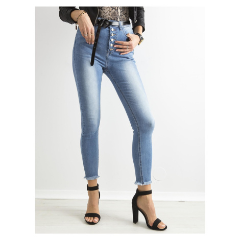 Modré seprané džíny s vysokým pasem a knoflíky Factory Price