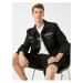 Koton Men's Black Buttoned Faux Leather Detailed Jean Jacket