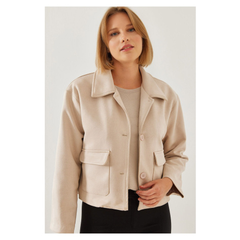 Bianco Lucci Women's Double Pocket Buttoned Suede Jacket 2499