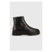 Kožené kotníkové boty Patrizia Pepe dámské, černá barva, na plochém podpatku