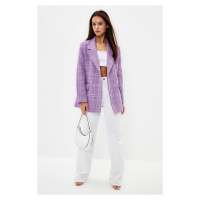 Trendyol Lilac Oversize Woven Plaid Blazer Jacket