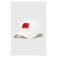 Bavlněná baseballová čepice HUGO bílá barva, s aplikací