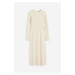 H & M - Dlouhé šaty z žebrovaného úpletu - béžová