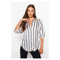 Trendyol Ecru Striped Satin Fabric Oversize Wide Fit Woven Shirt