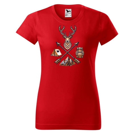 DOBRÝ TRIKO Dámské tričko s potiskem Jelen a šípy Barva: Červená