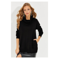 Cool & Sexy Women's Black Lace Collar Pocket Knitwear Sweater YZ519