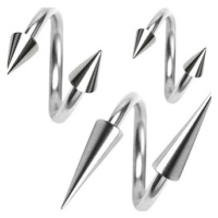 Piercing z chirurgické oceli, spirálka s hrotem, 1,6 mm - Rozměr: 11 mm x 4x4 mm