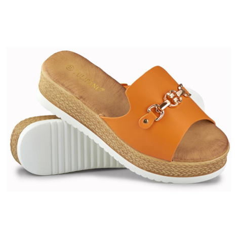 Oranžové dámské pantofle na nízkém podpatku