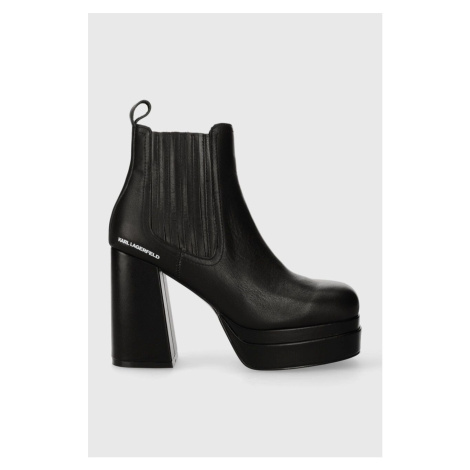 Kožené kotníkové boty Karl Lagerfeld STRADA dámské, černá barva, na podpatku, KL30143