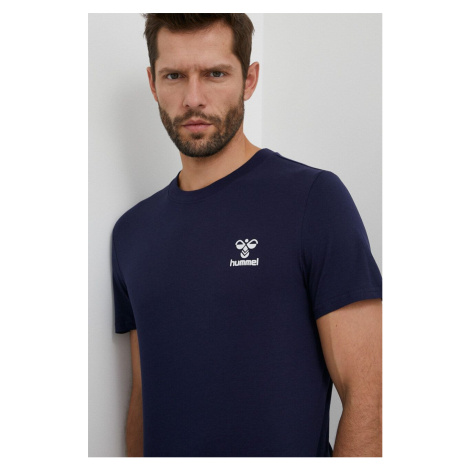 Bavlněné tričko Hummel tmavomodrá barva, s aplikací