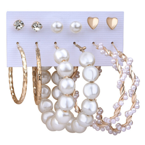 Troli Úžasná sada pozlacených kruhových náušnic a pecek s perlami (6 párů)
