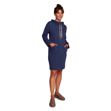 B238 Šaty s vysokým límcem a leopardím vzorem - modré