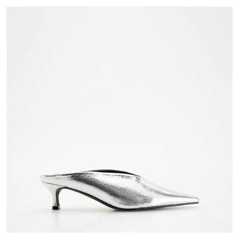 Reserved - Metalizované kožené boty mules - Stříbrná
