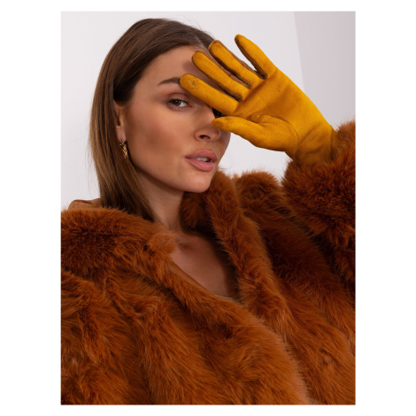 Tmavě žluté rukavice s ozdobným pruhem Fashionhunters