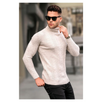 Madmext Stone Color Patterned Turtleneck Knitwear Sweater 5769