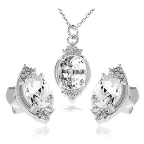 Stříbrný set 925, náhrdelník a náušnice, čirý zirkonový ovál a lístky Šperky eshop