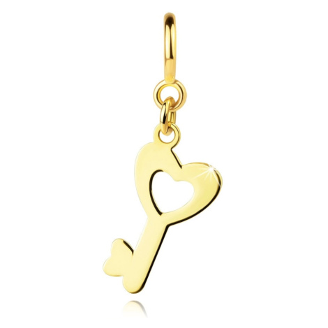 Zlatý 9K přívěsek na náramek - klíč s výřezem srdce, odnímatelný