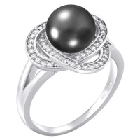 Silvego Stříbrný prsten Laguna s pravou přírodní černou perlou LPS0044B