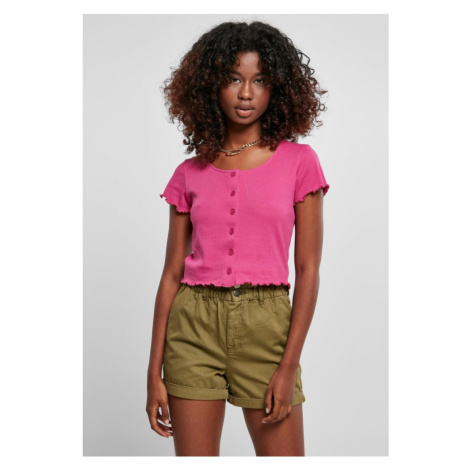 Ladies Cropped Button Up Rib Tee - brightviolet Urban Classics