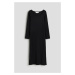 H & M - Žebrované midi šaty - černá