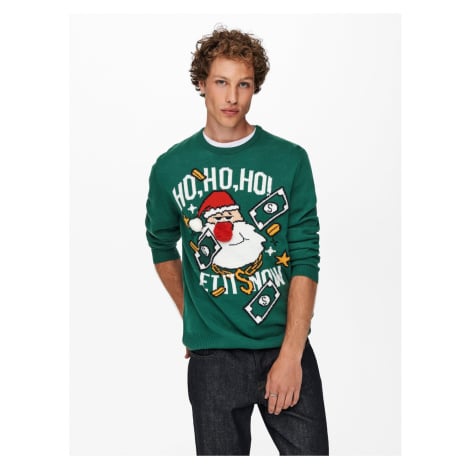 Zelený pánský vánoční svetr ONLY & SONS X-mas - Pánské