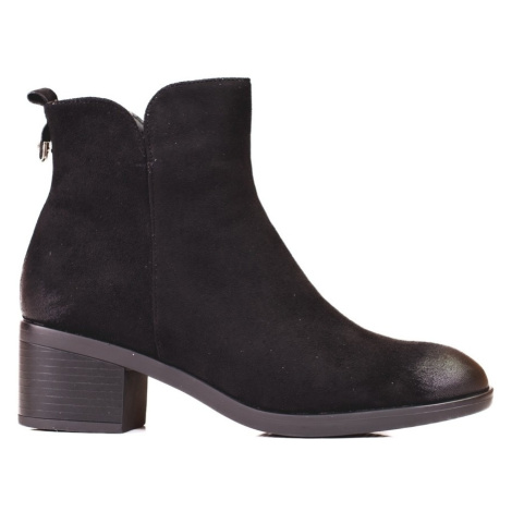 Vinceza Zajímavé dámské černé kotníčkové boty na širokém podpatku ruznobarevne