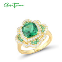 Stříbrný prsten se zlacením zelená květina FanTurra
