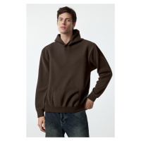 Trendyol Dark Brown Oversize/Wide Cut Fleece Inside Hooded Sweatshirt