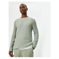 Koton Crew Neck Sweater Textured Long Sleeve Viscose Blend