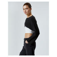 Koton Knitwear Crop Sweater Asymmetric Fit Long Sleeve Round Neck