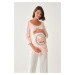 Dagi růžové tričko s lodičkovým výstřihem a dlouhým rukávem pro těhotné z bavlny
