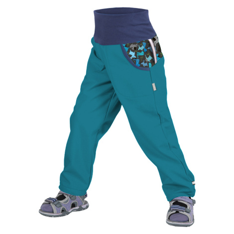 Dětské softshellové kalhoty bez zateplení - Unuo Pejsci, smaragdová Barva: Zelená