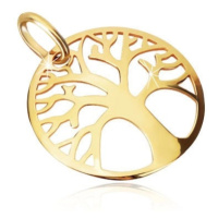 Přívěsek ze žlutého zlata 375 - ozdobně vyřezávaný kruh, strom života