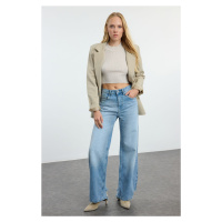 Trendyol Blue Ripped High Waist Wide Leg Jeans