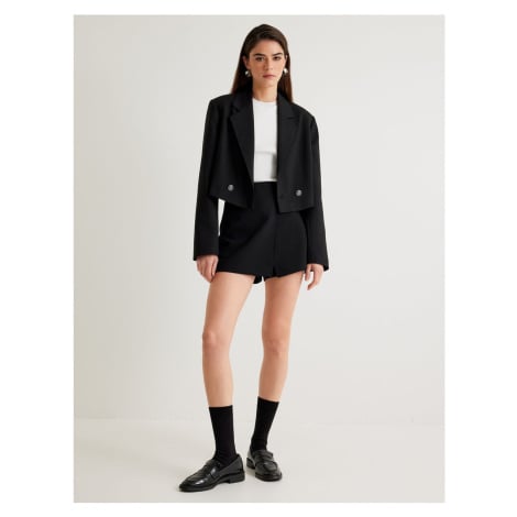 Koton Double Breasted Crop Blazer Jacket Reverse Collar