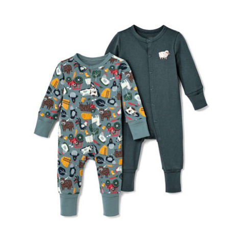 Dětská pyžama, 2 ks, břidlicově modré a s celopotiskem , vel.  0–2 měsíce