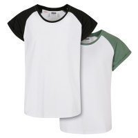 Dívčí kontrastní raglánové tričko 2-balení bílá/slina+bílá/černá