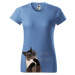DOBRÝ TRIKO Dámské tričko s potiskem Naštvaná kočka Barva: Azurová modrá