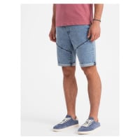 Ombre Turn-up denim men's short shorts with stitching - light blue