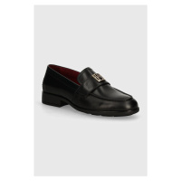 Kožené mokasíny Tommy Hilfiger TH LEATHER CLASSIC LOAFER dámské, černá barva, na plochém podpatk