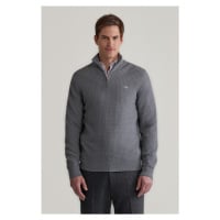 SVETR GANT COTTON TEXTURED HALF ZIP DARK GREY MELANGE