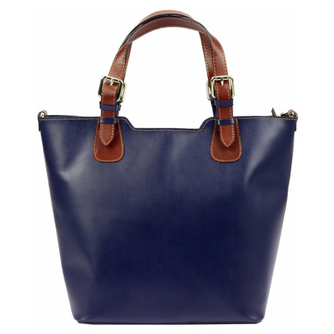 Kožená shopper bag kabelka Florence 845 modrá FLORENCE BAGS