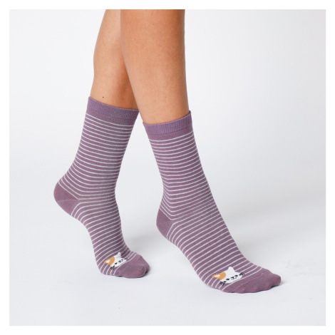 Blancheporte Sada 3 párů pruhovaných ponožek se zvířecím motivem šedá/růžová