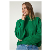 Štěstí İstanbul Dámský zelený rolák ležérní pletený svetr