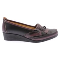 DGN 006-22y Women's Bow Detailed Laser Comfort Shoes Black Claret Red