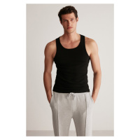 GRIMELANGE Martin Men's Regular Fit Sleeveless Basic Black Undershir