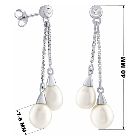 Stříbrné náušnice řetízkové s bílou přírodní perlou