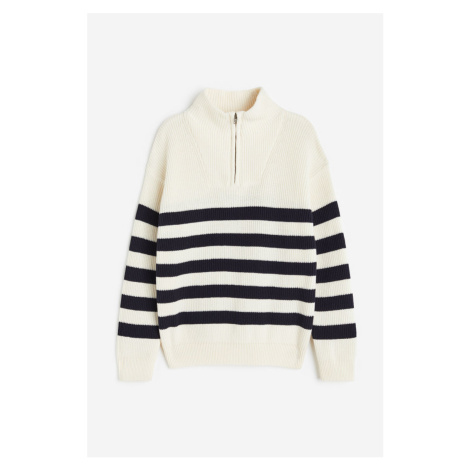 H & M - Žebrovaný svetr's horním zipem - bílá H&M