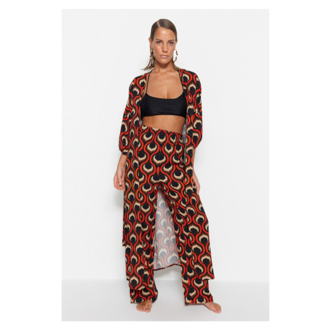 Trendyol Geometric Pattern Belted Maxi Woven Kimono & Kaftan with Balloon Sleeves