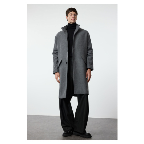 Trendyol Anthracite Oversize Fit Stand Collar Long Stash Winter Coat